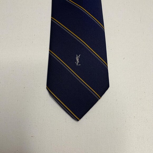 Yves Saint Laurent Silk Tie – Navy Gold Diagonal Stripe - Picture 4 of 4